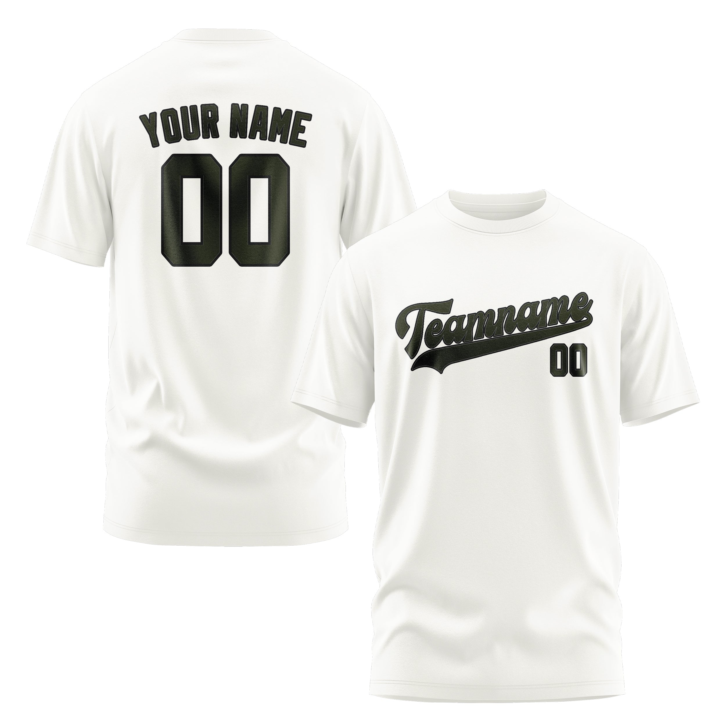 Maßgeschneidertes Weiß Dunkles Oliv T-Shirt
