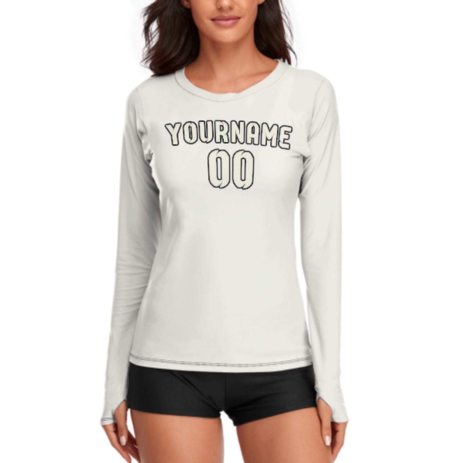 Maßgeschneidertes Weiß Beige Damen Langarmshirt