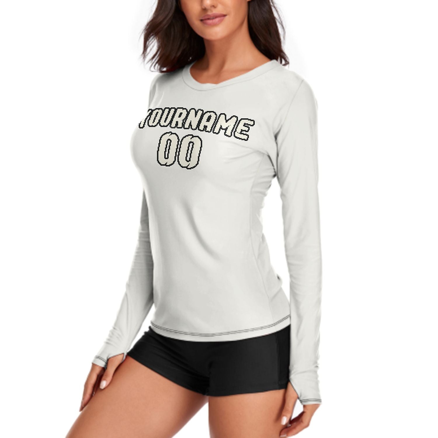 Maßgeschneidertes Weiß Beige Damen Langarmshirt
