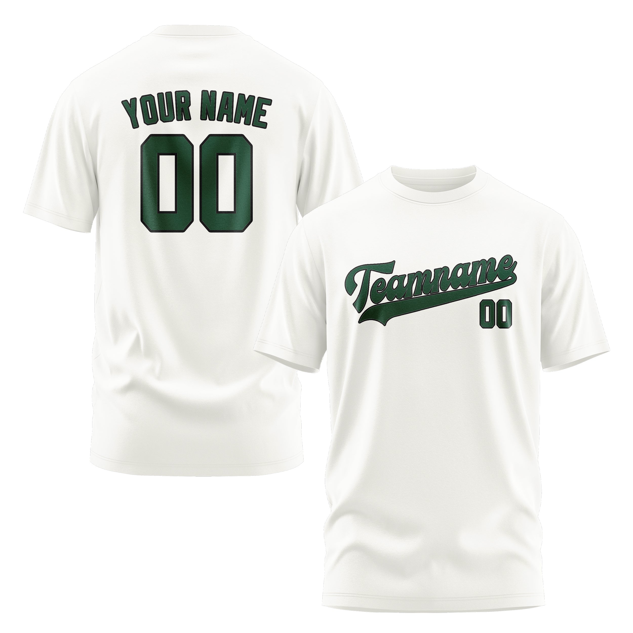 Maßgeschneidertes Weiß Moosgrün T-Shirt