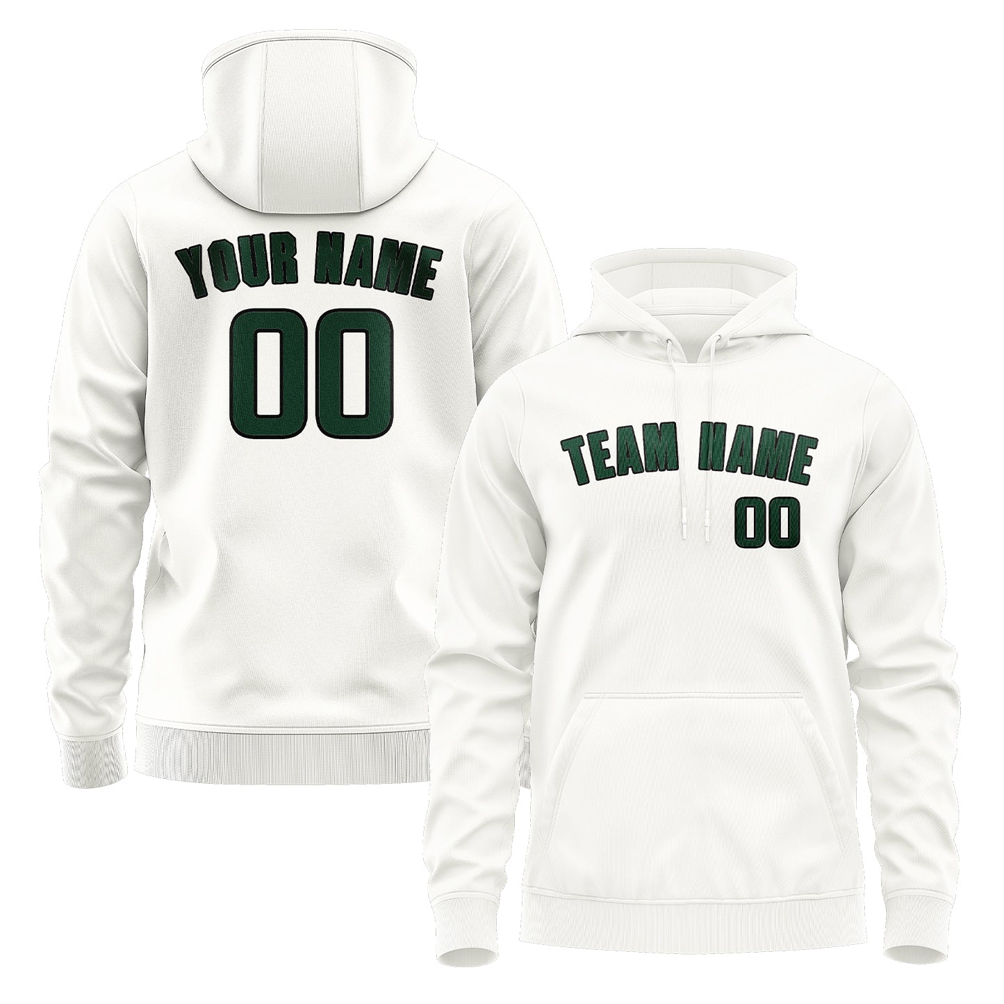 Maßgeschneidertes Weiß Moosgrün Hoodie