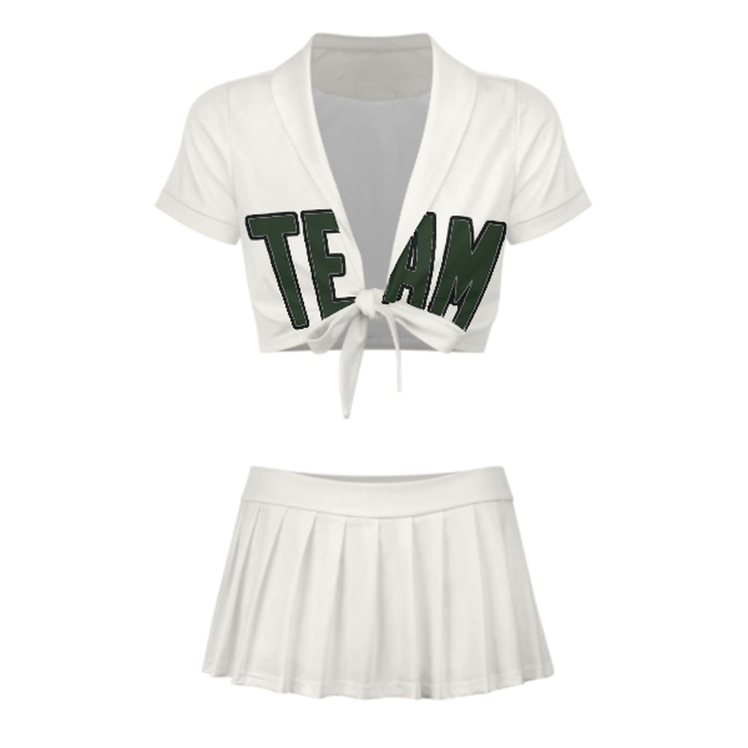 Maßgeschneidertes Weiß Tannengrün Cheerleader Outfit Set