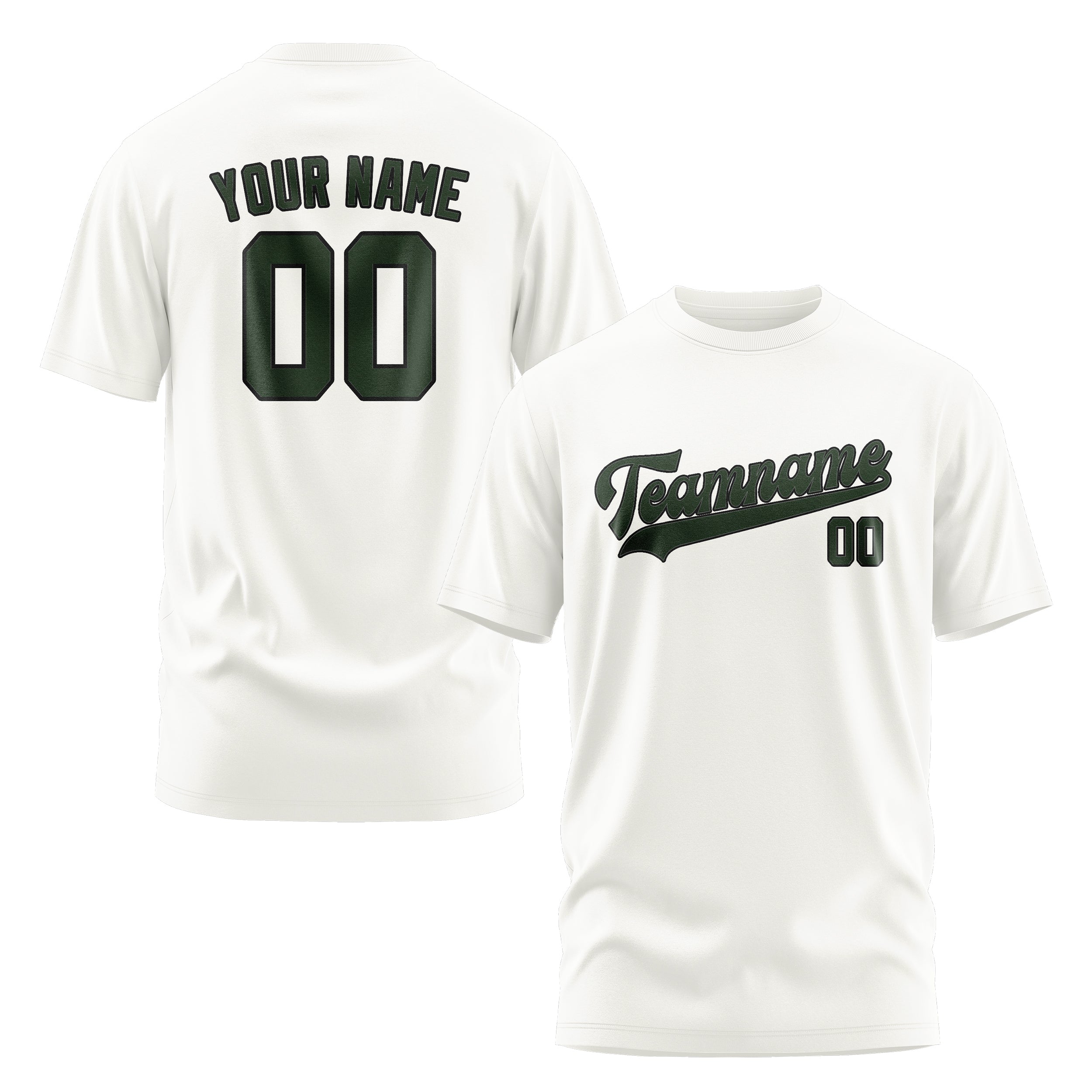 Maßgeschneidertes Weiß Tannengrün T-Shirt