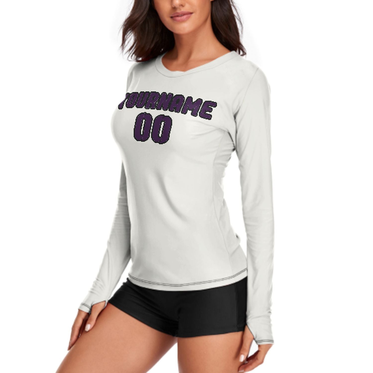 Maßgeschneidertes Weiß Lila Damen Langarmshirt