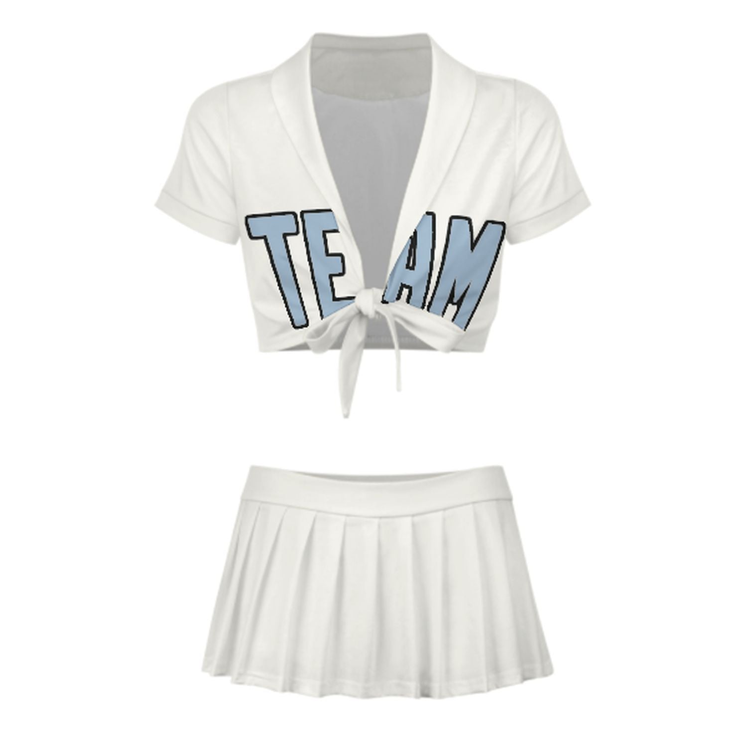 Maßgeschneidertes Weiß Hellblau Cheerleader Outfit Set
