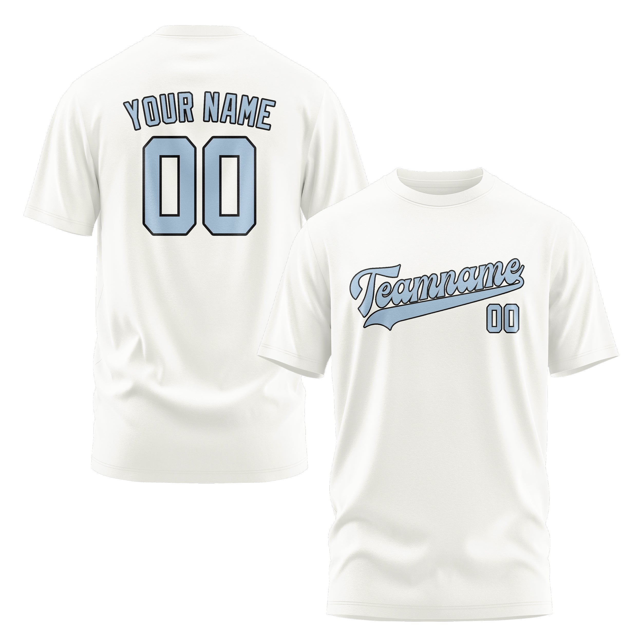 Maßgeschneidertes Weiß Hellblau T-Shirt