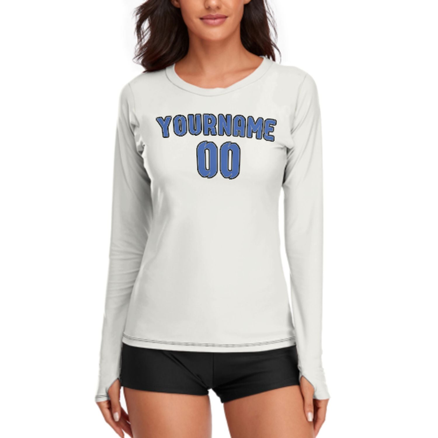 Maßgeschneidertes Weiß Himmelblau Damen Langarmshirt