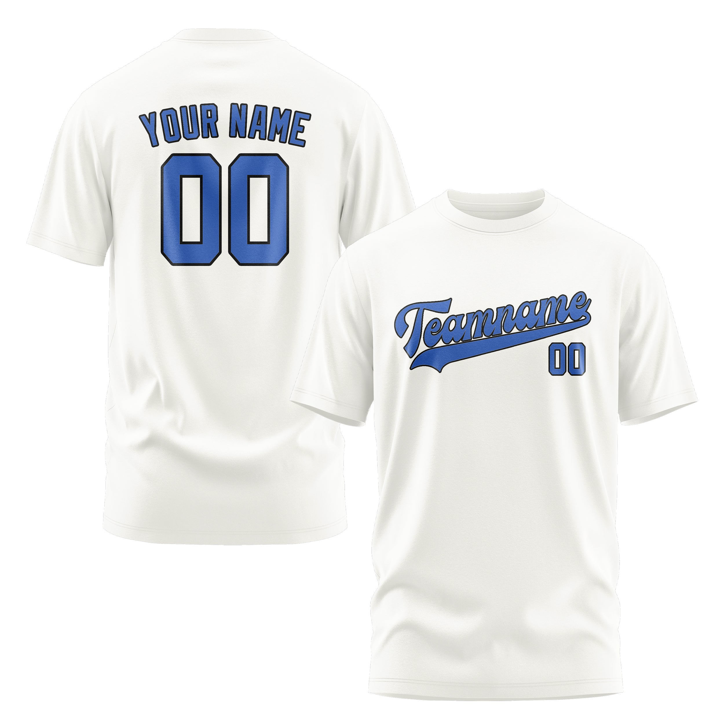 Maßgeschneidertes Weiß Himmelblau T-Shirt