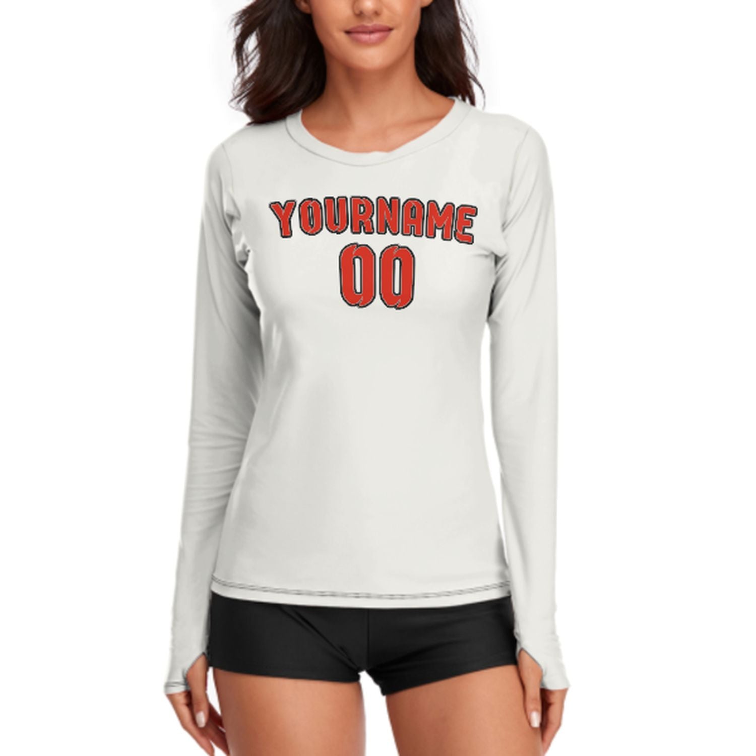 Maßgeschneidertes Weiß Orangerot Damen Langarmshirt