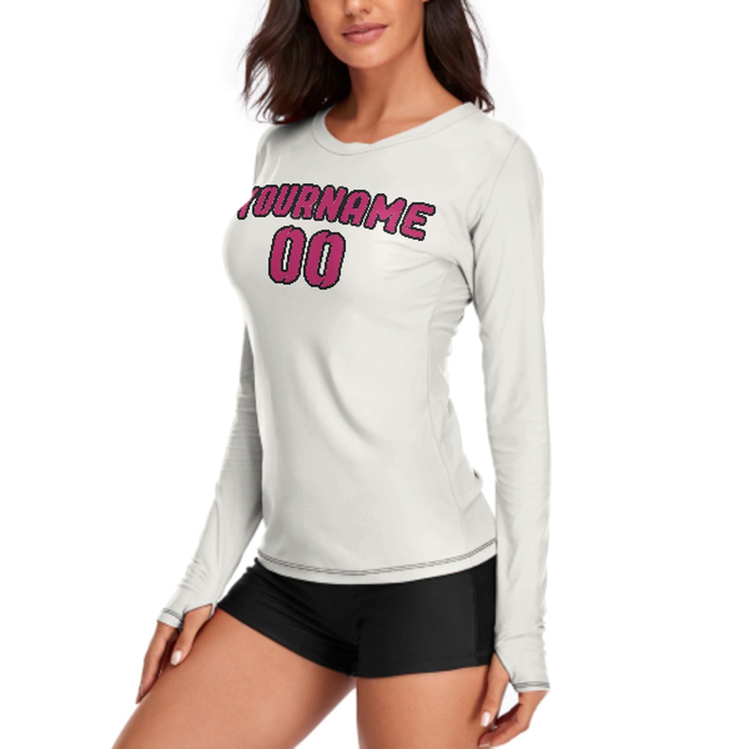 Maßgeschneidertes Weiß Rosarot Damen Langarmshirt