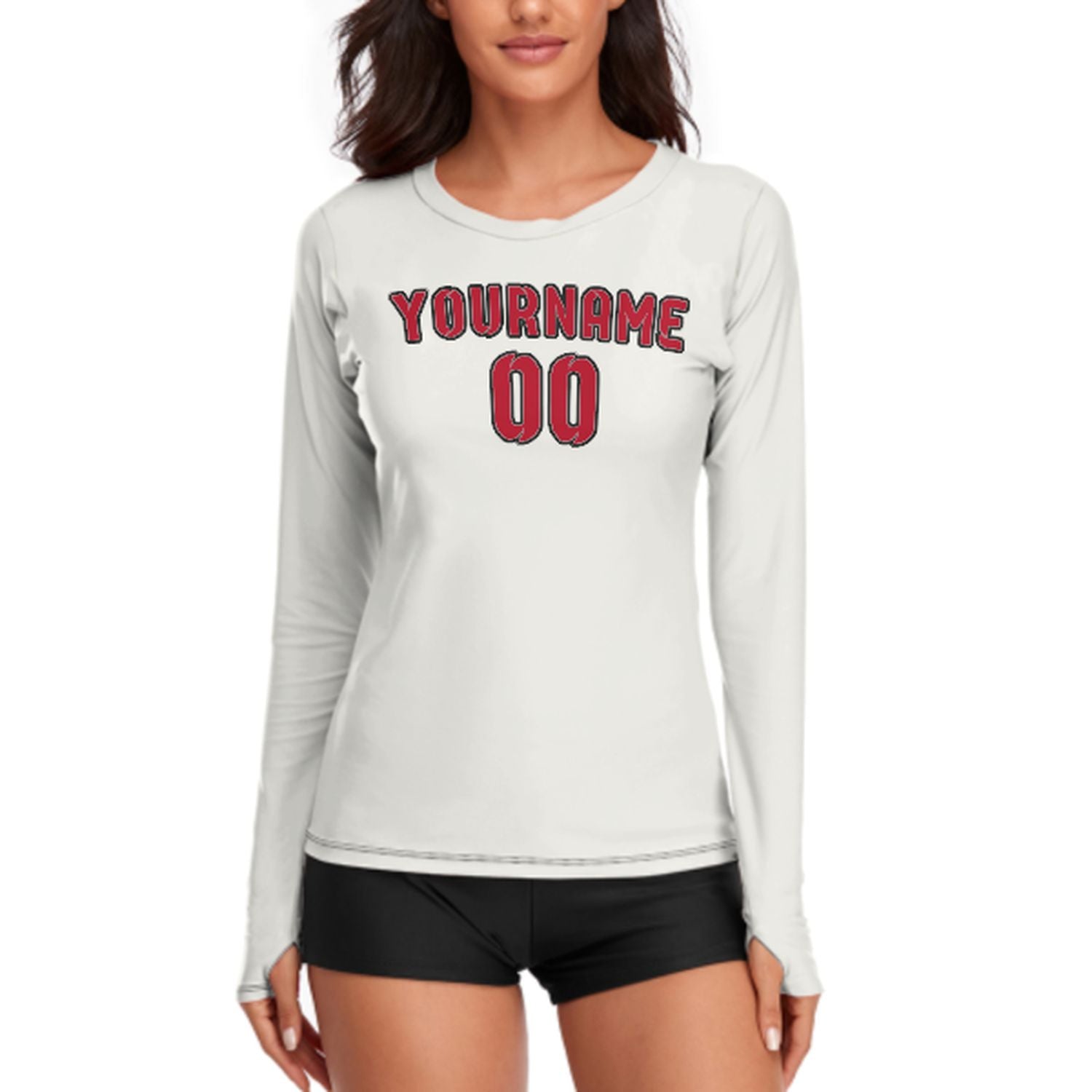 Maßgeschneidertes Weiß Rot Damen Langarmshirt