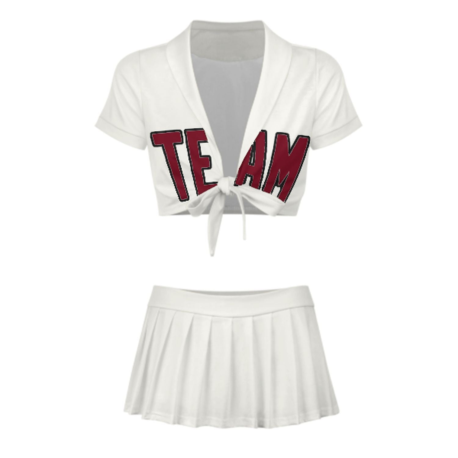 Maßgeschneidertes Weiß Karmesinrot Cheerleader Outfit Set