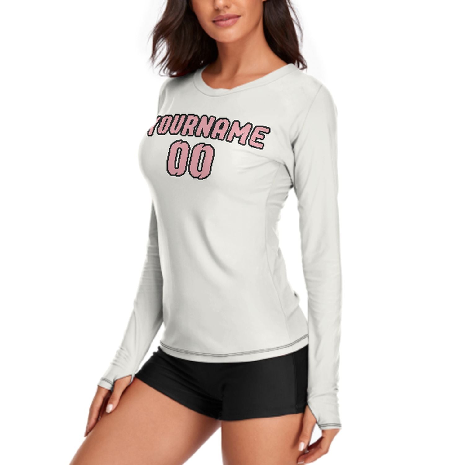 Maßgeschneidertes Weiß Rosa Damen Langarmshirt
