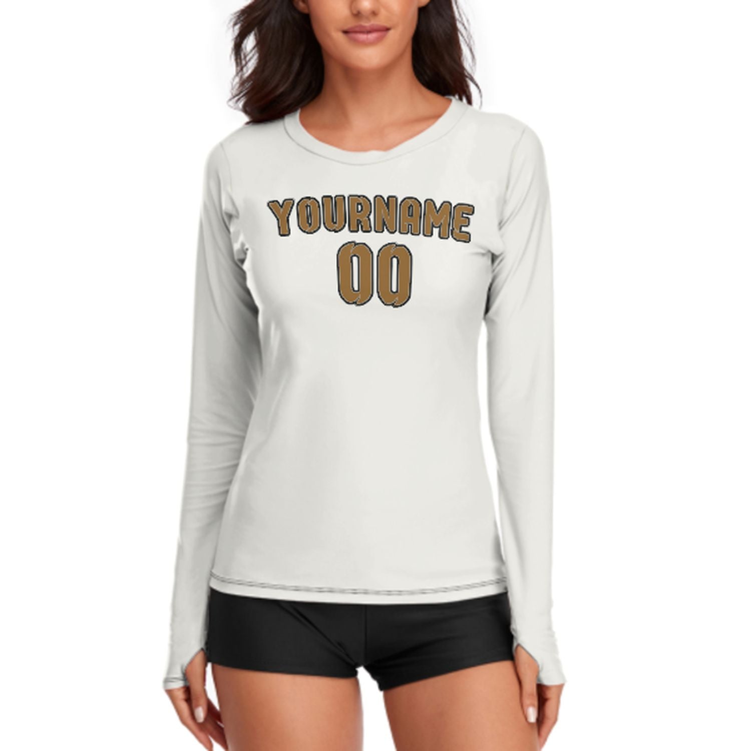 Maßgeschneidertes Weiß Khaki Damen Langarmshirt