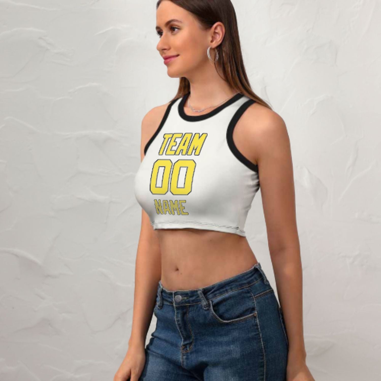 Maßgeschneidertes Weiß Blassgelb Ärmelloses Tanktop