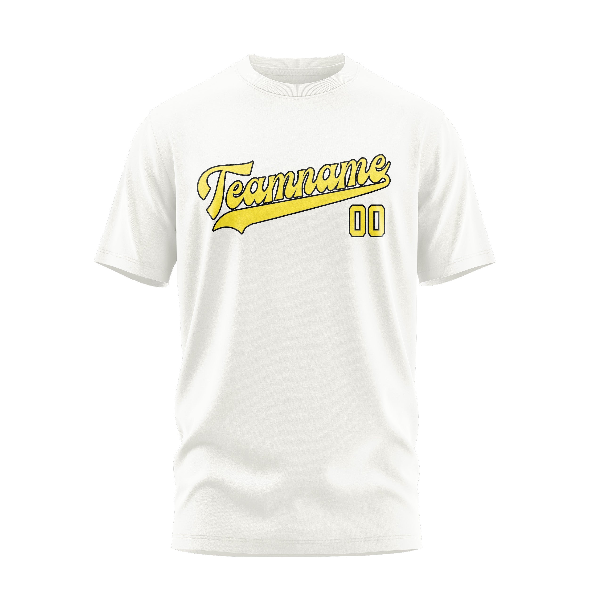 Maßgeschneidertes Weiß Blassgelb T-Shirt