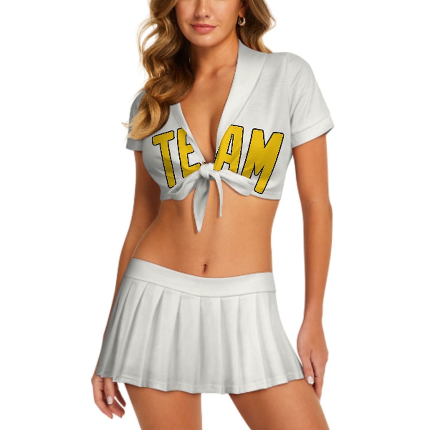 Maßgeschneidertes Weiß Gold Cheerleader Outfit Set