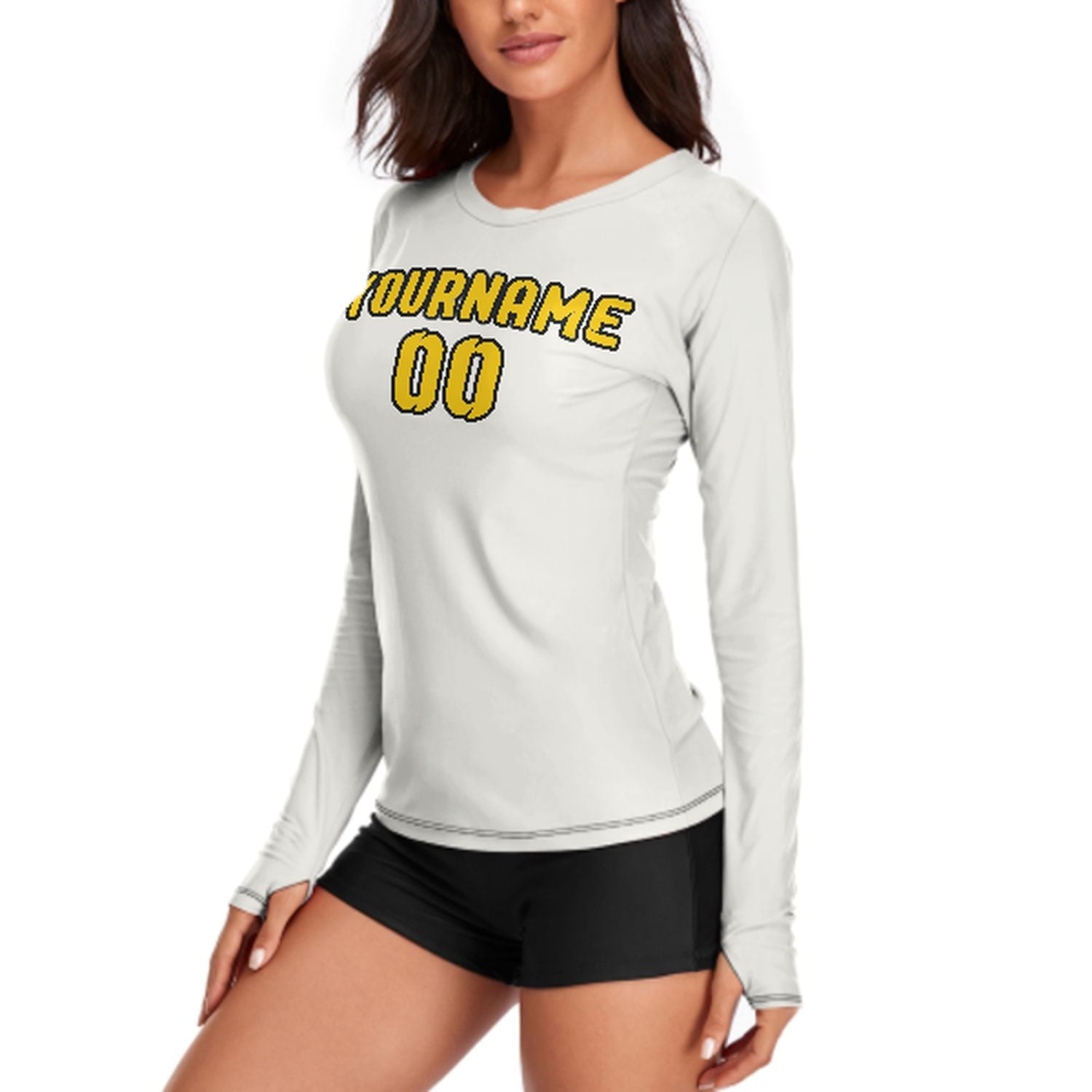 Maßgeschneidertes Weiß Gold Damen Langarmshirt