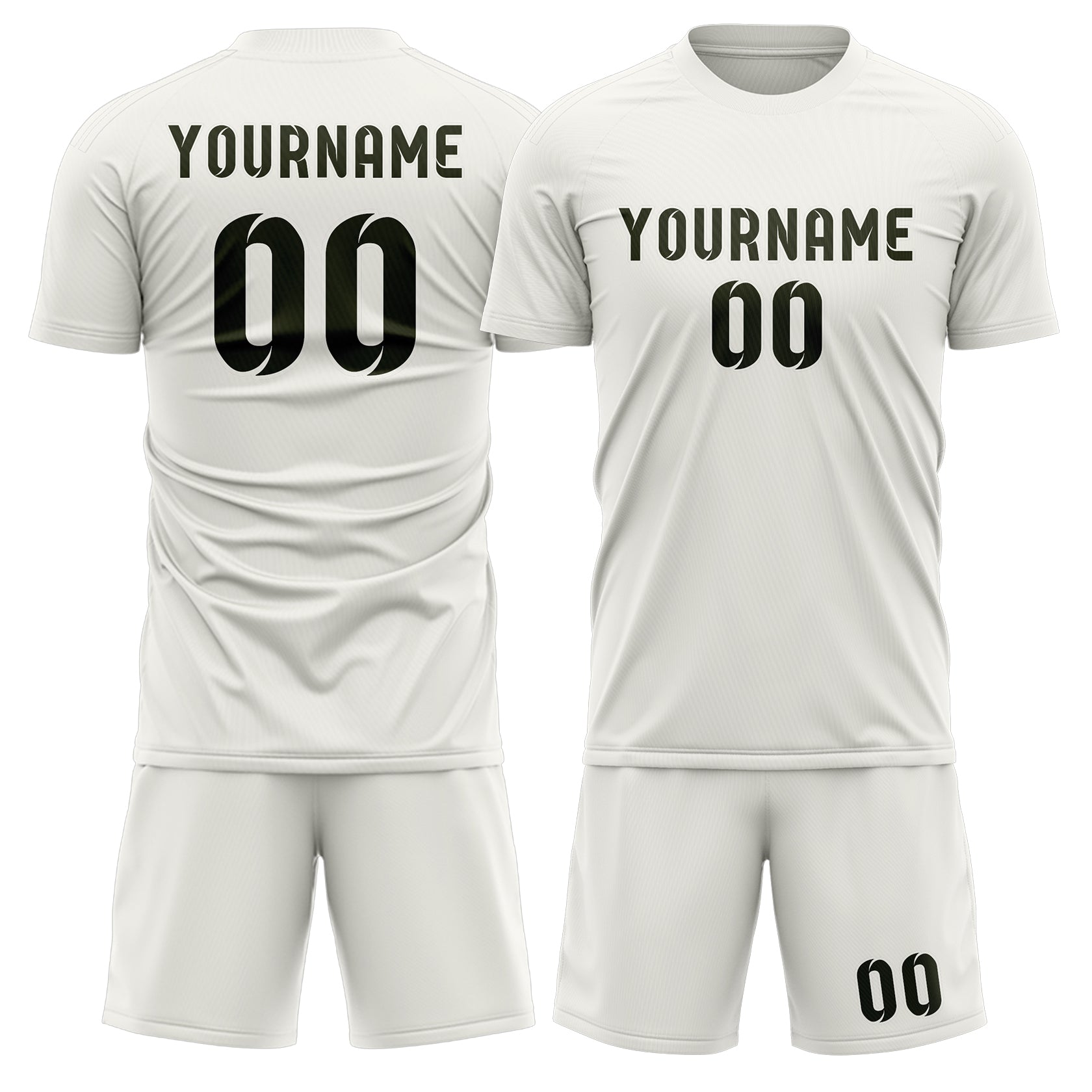 Maßgeschneidertes Professionelles Weiß Dunkles Oliv Fußballtrikot-Set