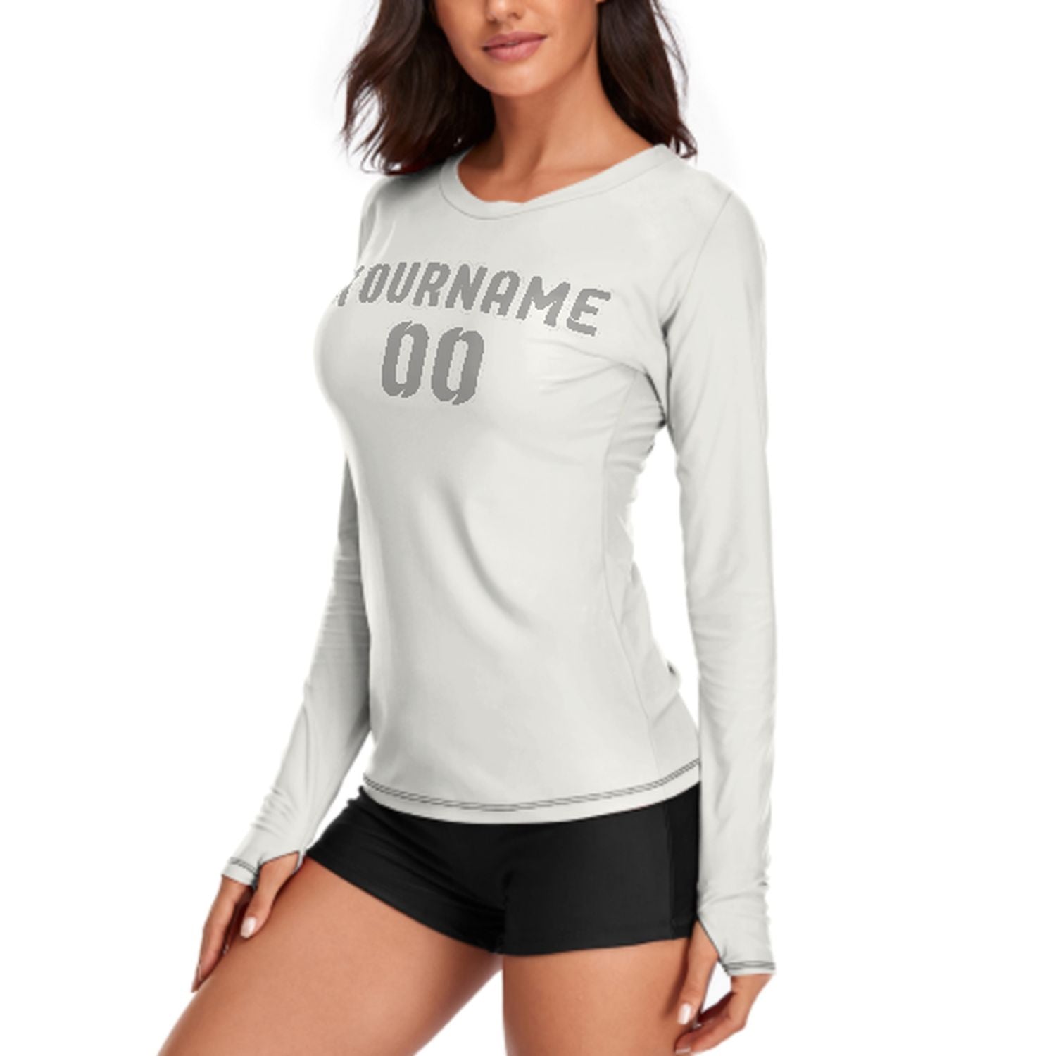 Maßgeschneidertes Weiß Grau Damen Langarmshirt