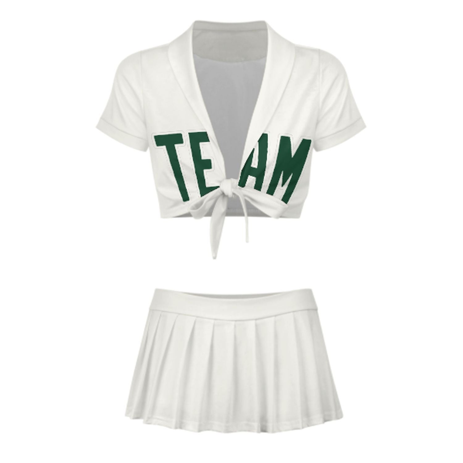 Maßgeschneidertes Weiß Moosgrün Cheerleader Outfit Set