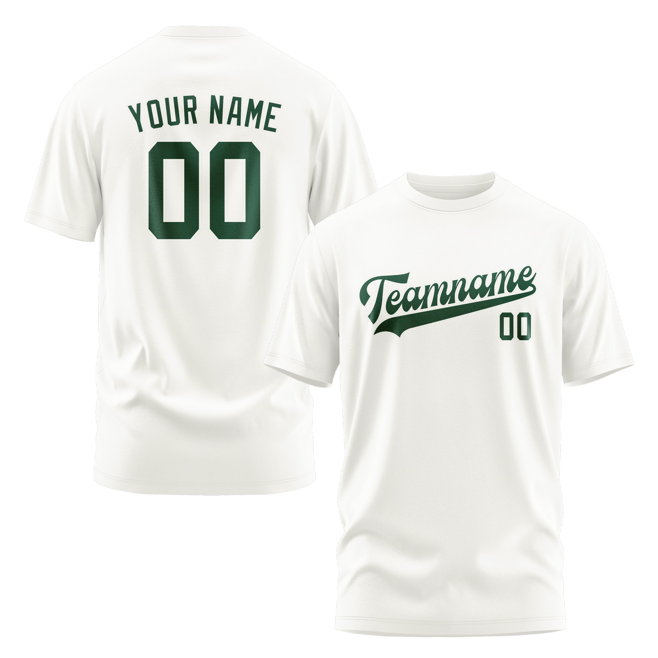 Maßgeschneidertes Weiß Moosgrün T-Shirt