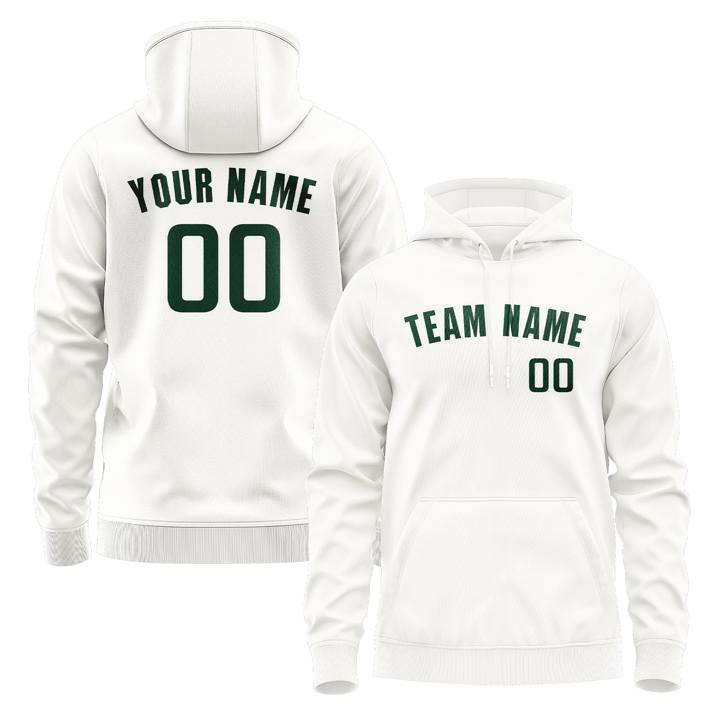 Maßgeschneidertes Weiß Moosgrün Hoodie