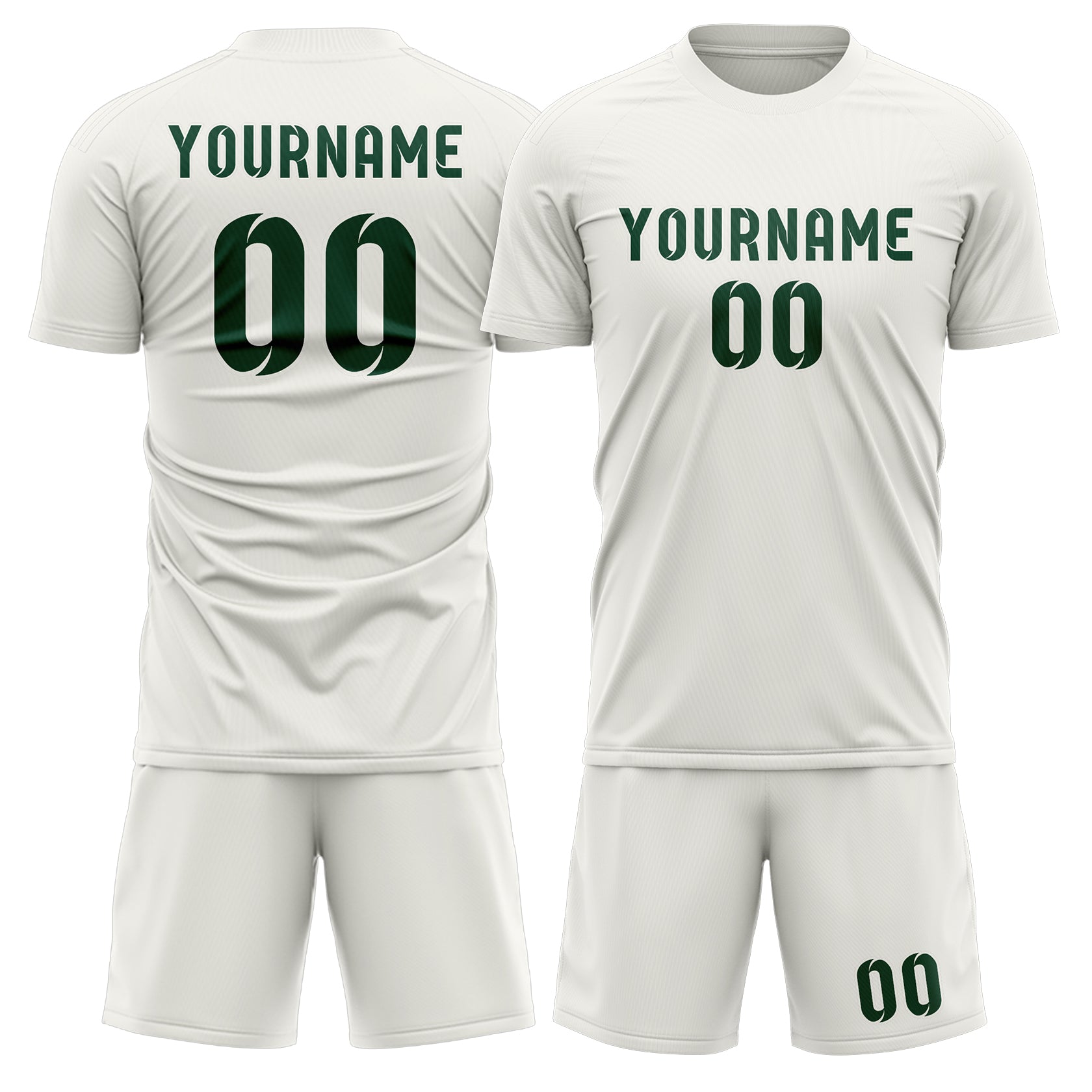 Maßgeschneidertes Professionelles Weiß Moosgrün Fußballtrikot-Set