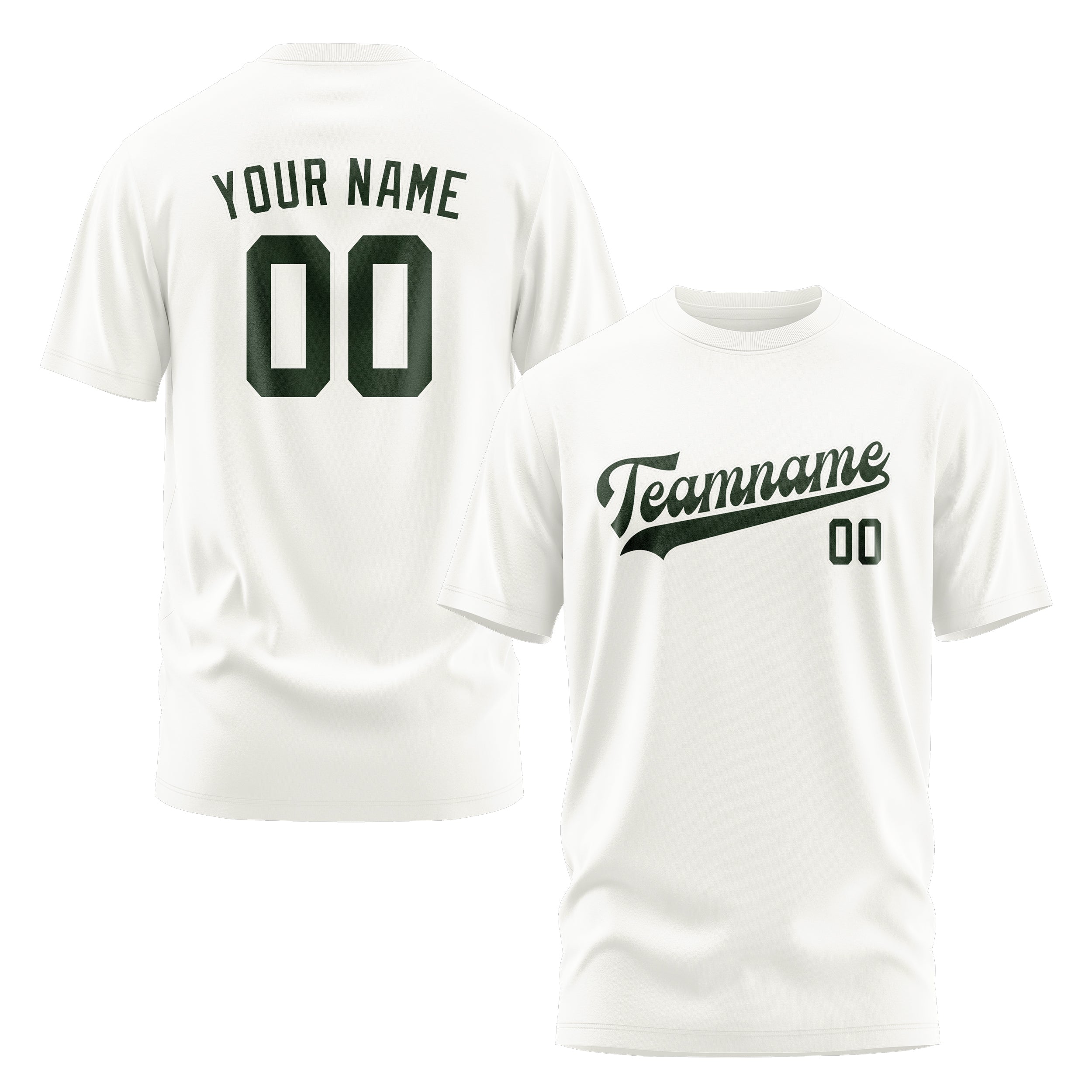 Maßgeschneidertes Weiß Tannengrün T-Shirt