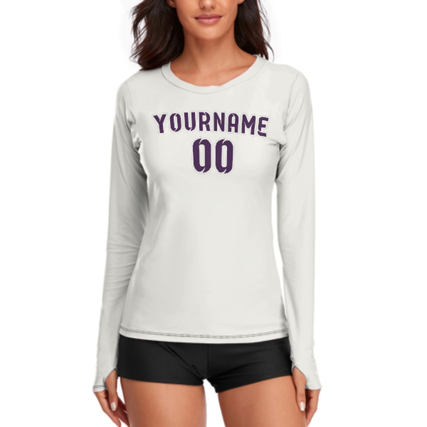 Maßgeschneidertes Weiß Lila Damen Langarmshirt