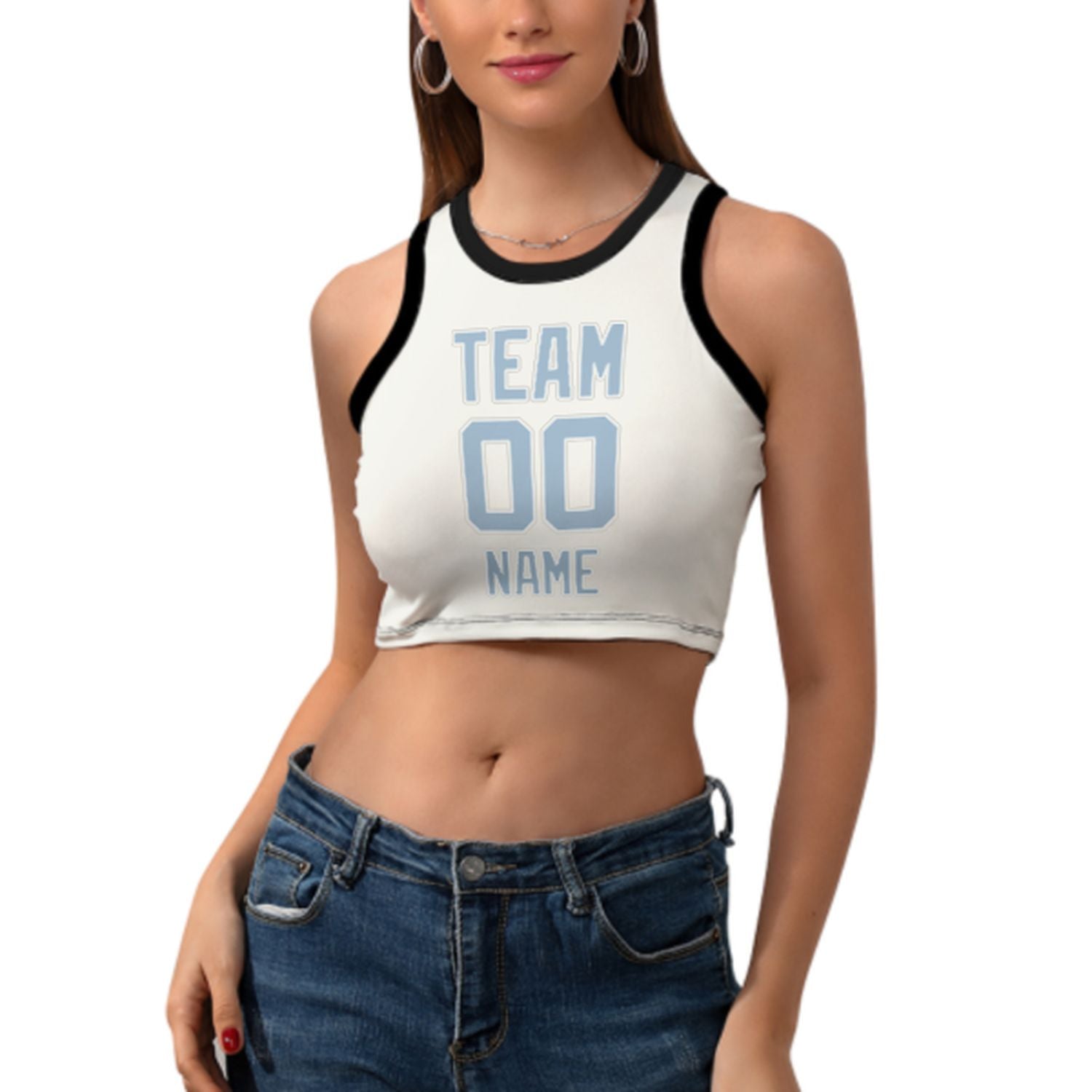 Maßgeschneidertes Weiß Hellblau Ärmelloses Tanktop