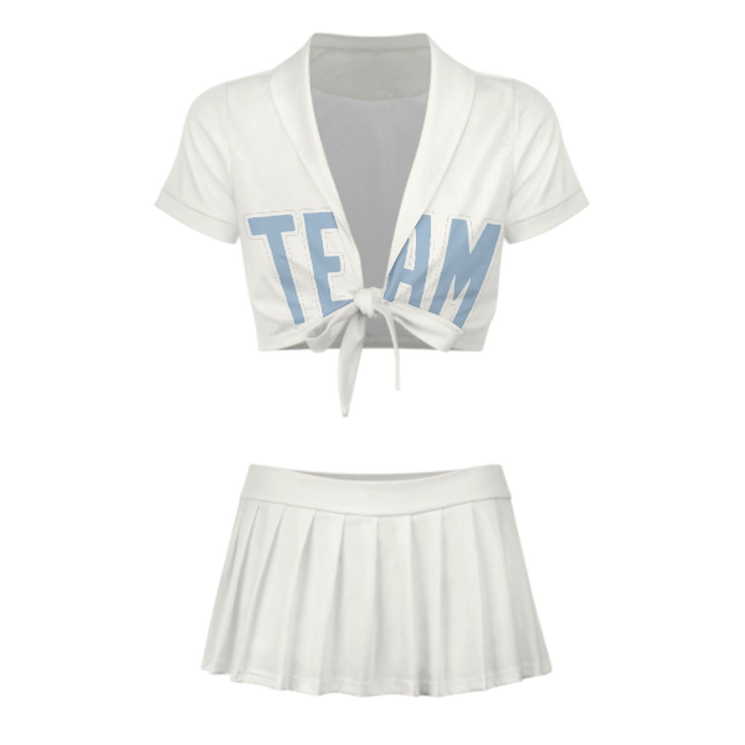 Maßgeschneidertes Weiß Hellblau Cheerleader Outfit Set
