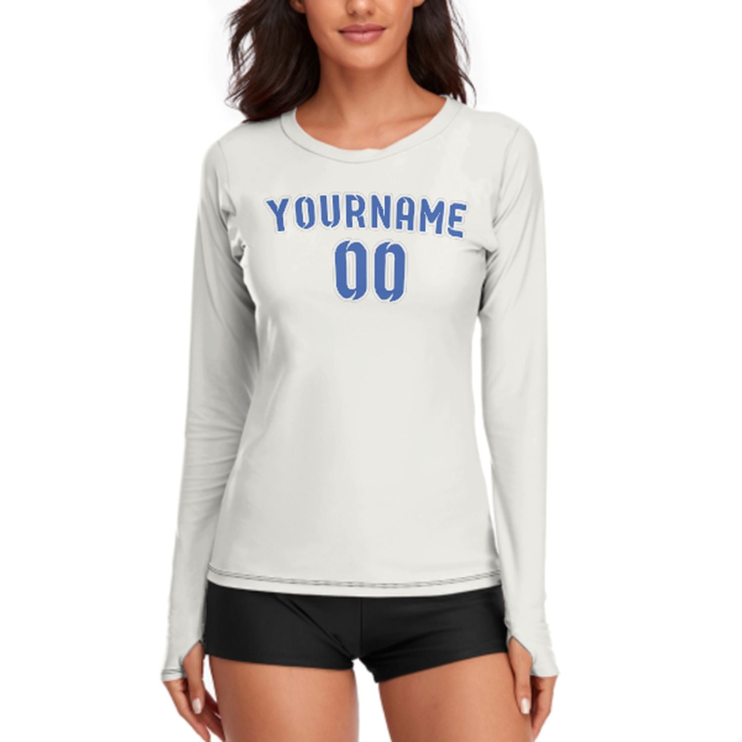 Maßgeschneidertes Weiß Himmelblau Damen Langarmshirt