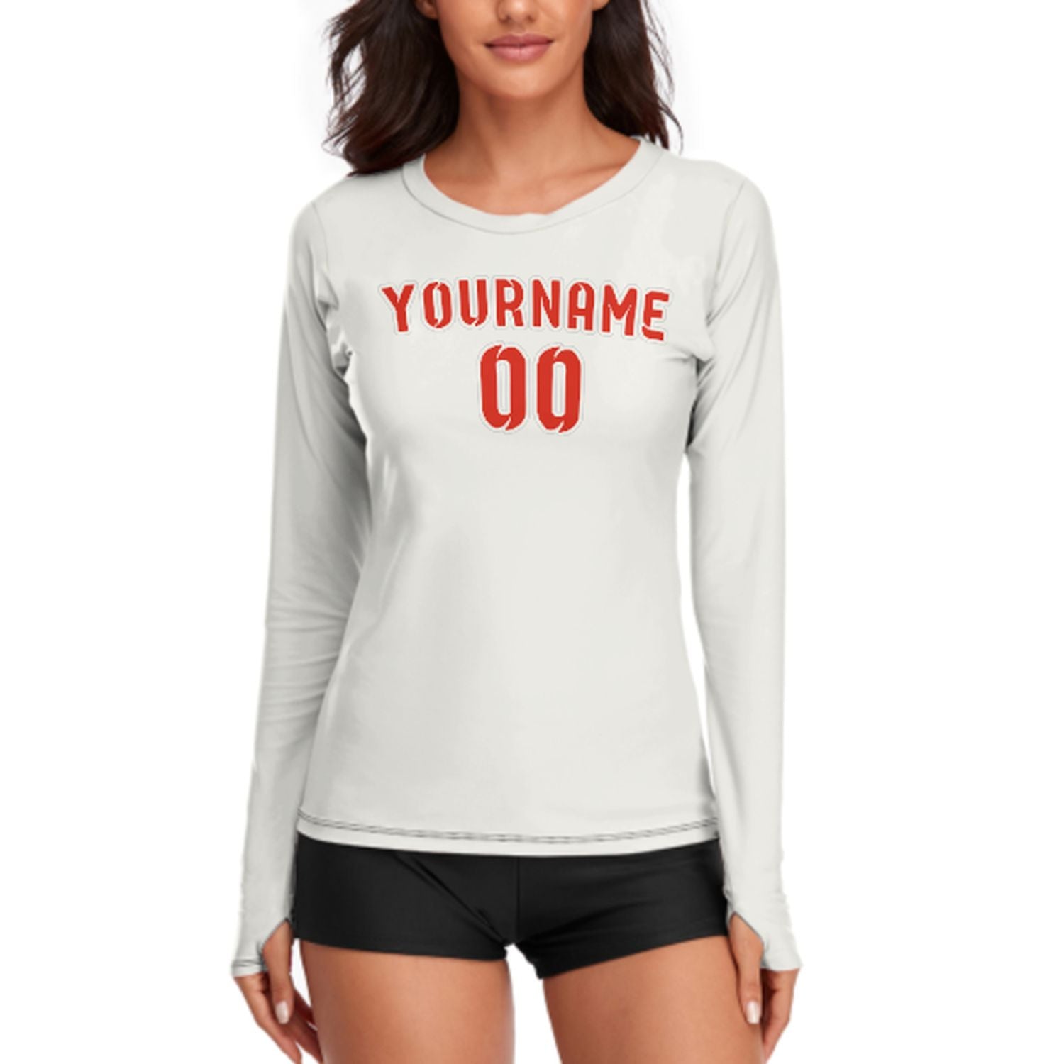 Maßgeschneidertes Weiß Orangerot Damen Langarmshirt
