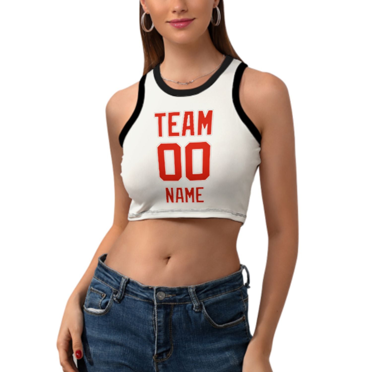 Maßgeschneidertes Weiß Orangerot Ärmelloses Tanktop