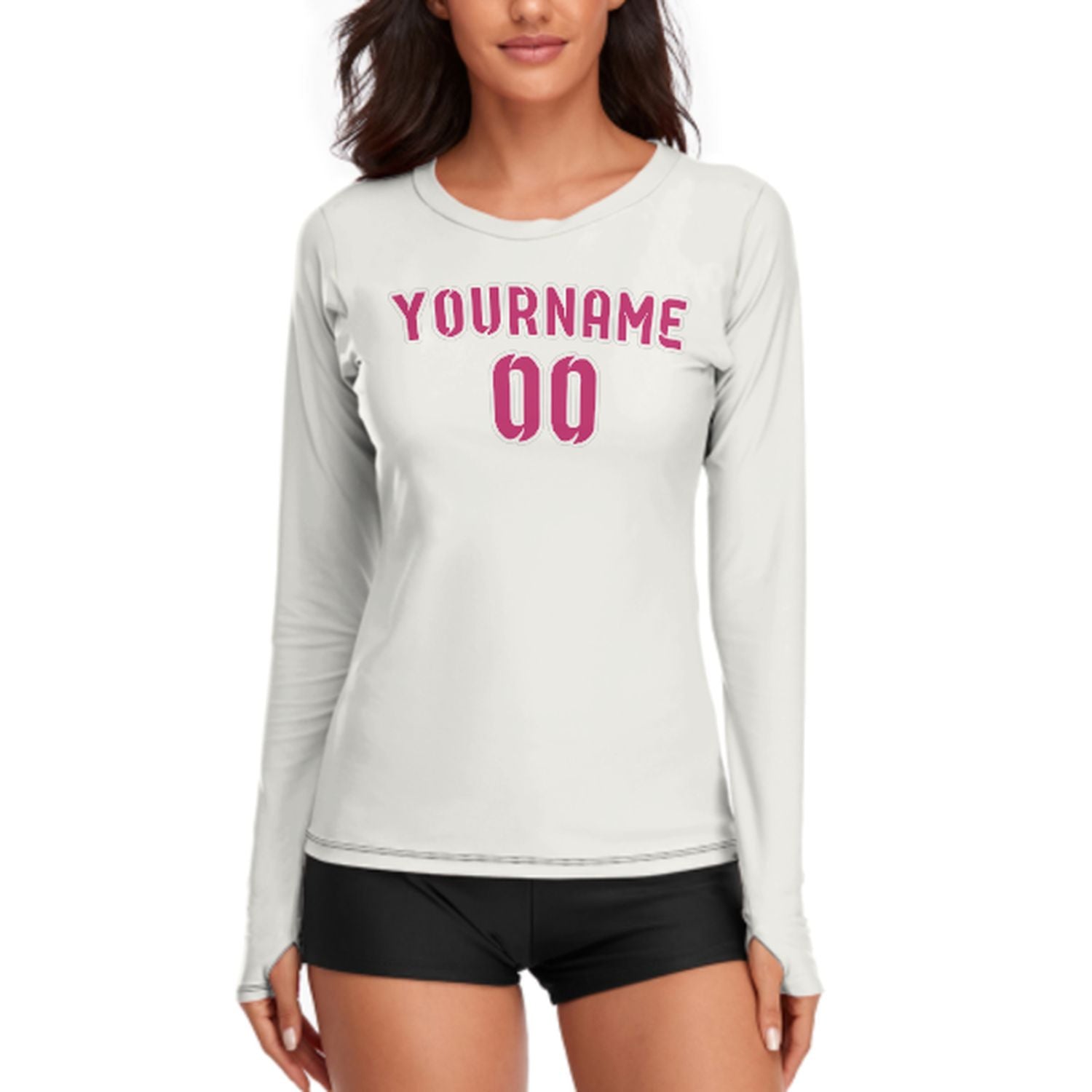 Maßgeschneidertes Weiß Rosarot Damen Langarmshirt