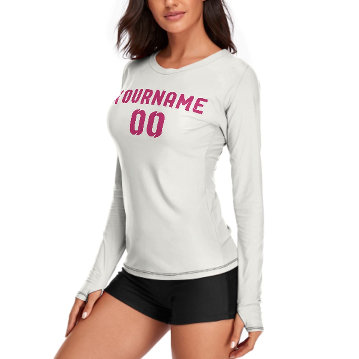 Maßgeschneidertes Weiß Rosarot Damen Langarmshirt