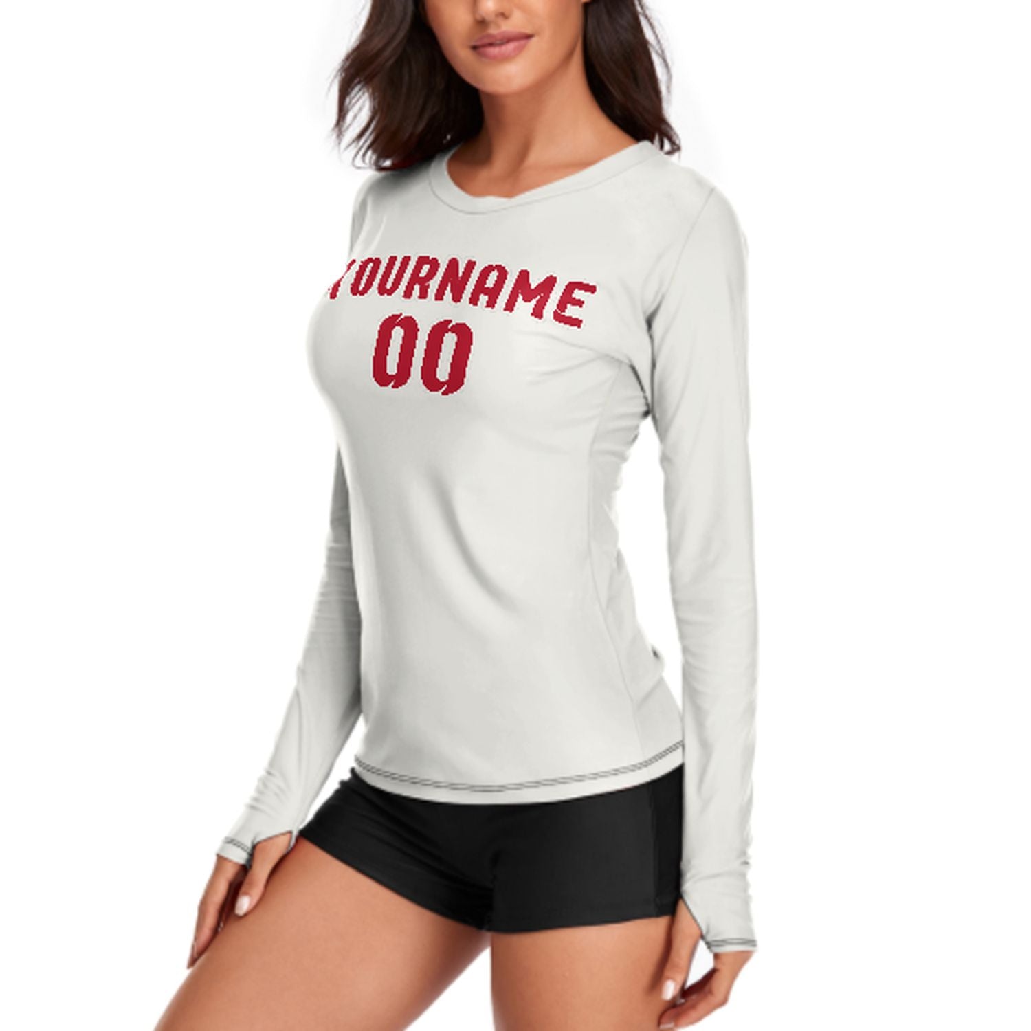 Maßgeschneidertes Weiß Rot Damen Langarmshirt