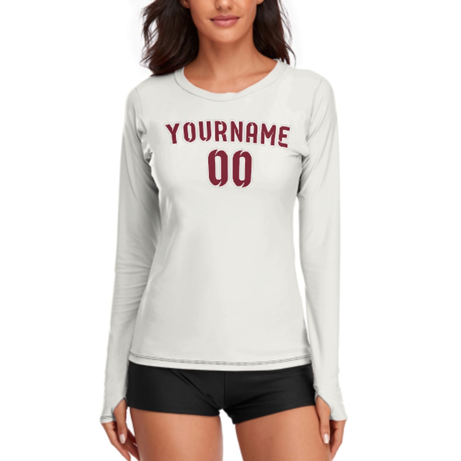 Maßgeschneidertes Weiß Karmesinrot Damen Langarmshirt