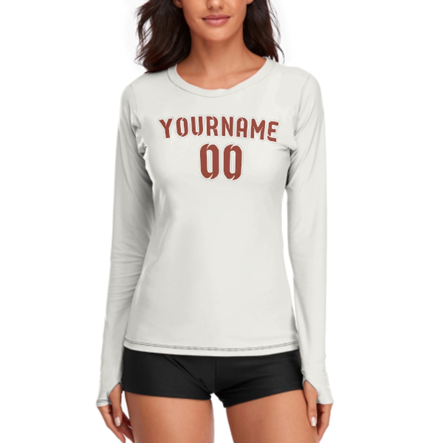 Maßgeschneidertes Weiß Korallenrot Damen Langarmshirt