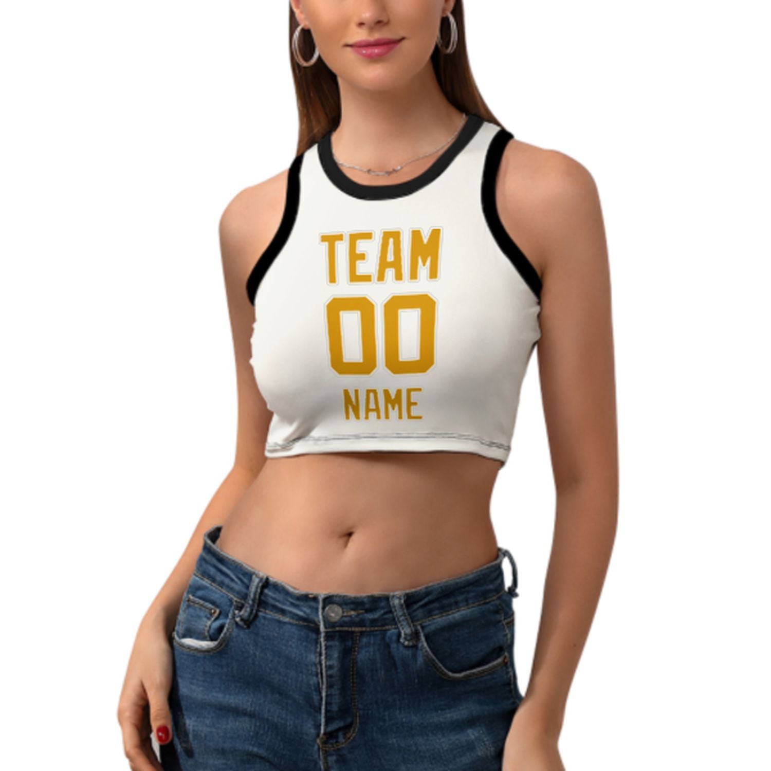 Maßgeschneidertes Weiß Gelb Ärmelloses Tanktop