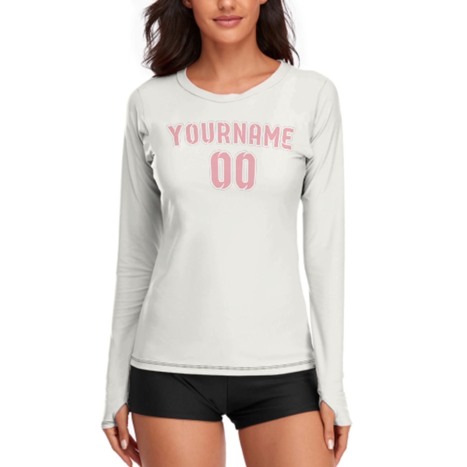 Maßgeschneidertes Weiß Rosa Damen Langarmshirt