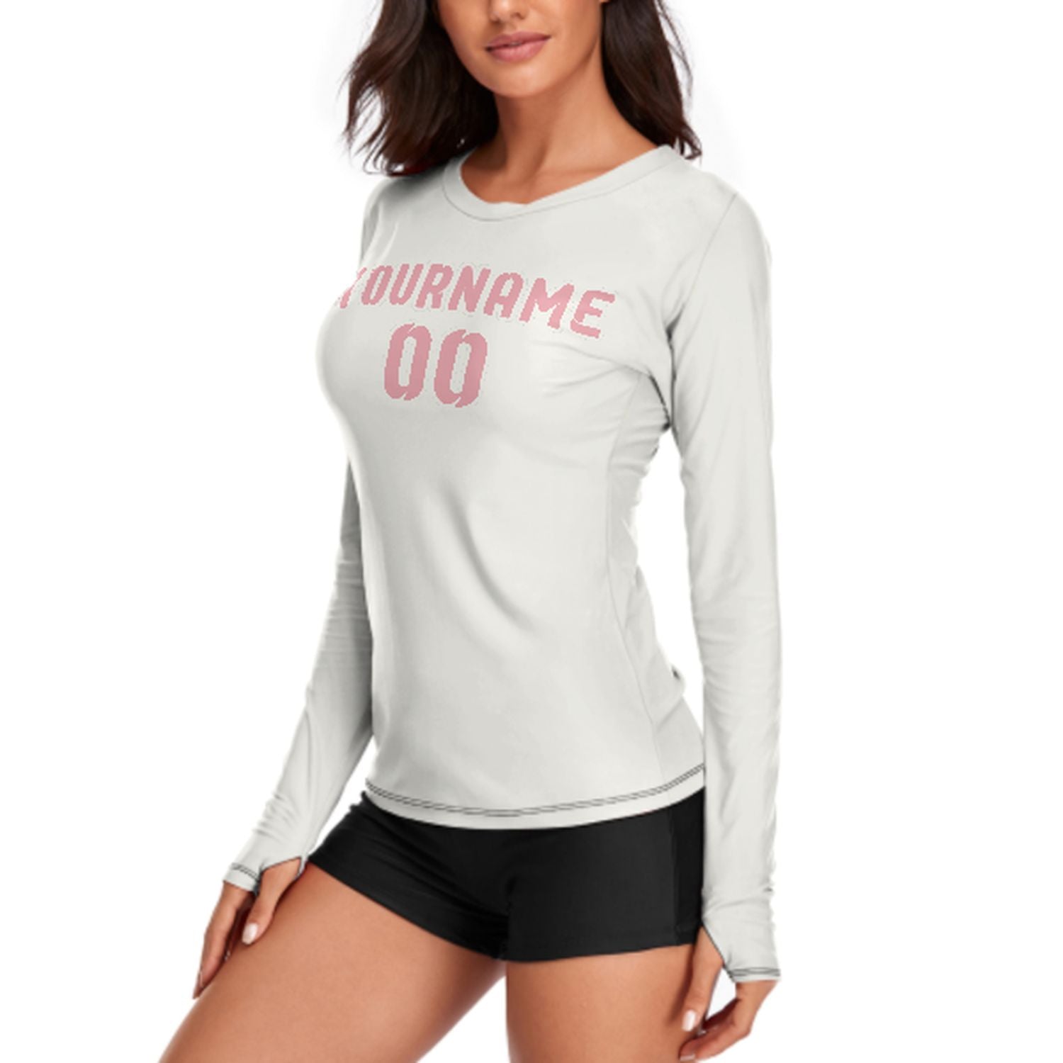 Maßgeschneidertes Weiß Rosa Damen Langarmshirt