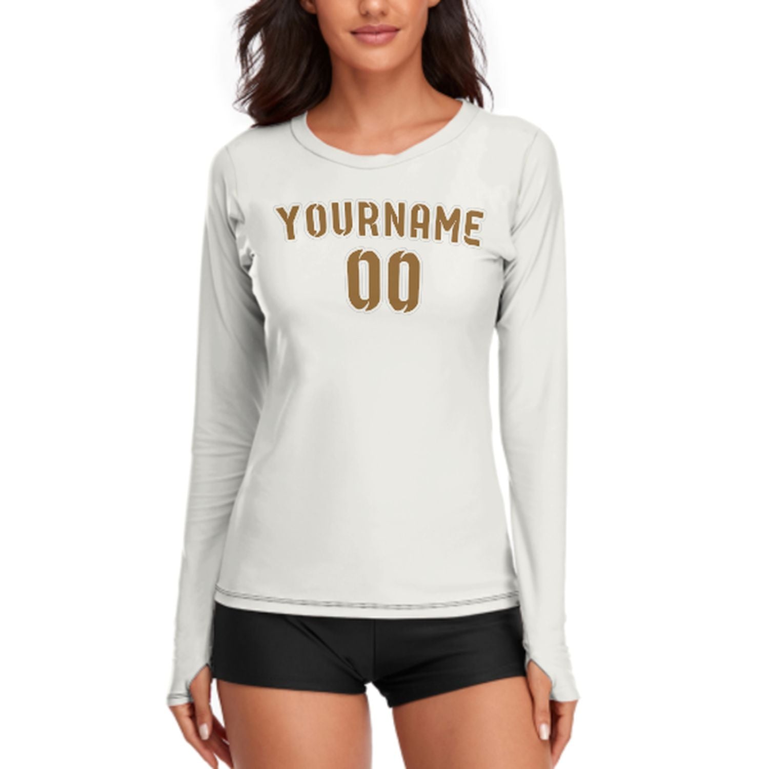 Maßgeschneidertes Weiß Khaki Damen Langarmshirt