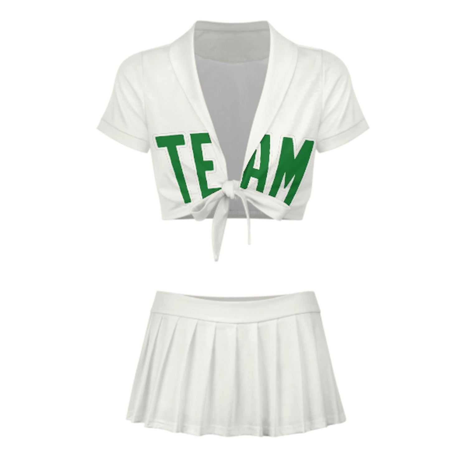 Maßgeschneidertes Weiß Smaragdgrün Cheerleader Outfit Set