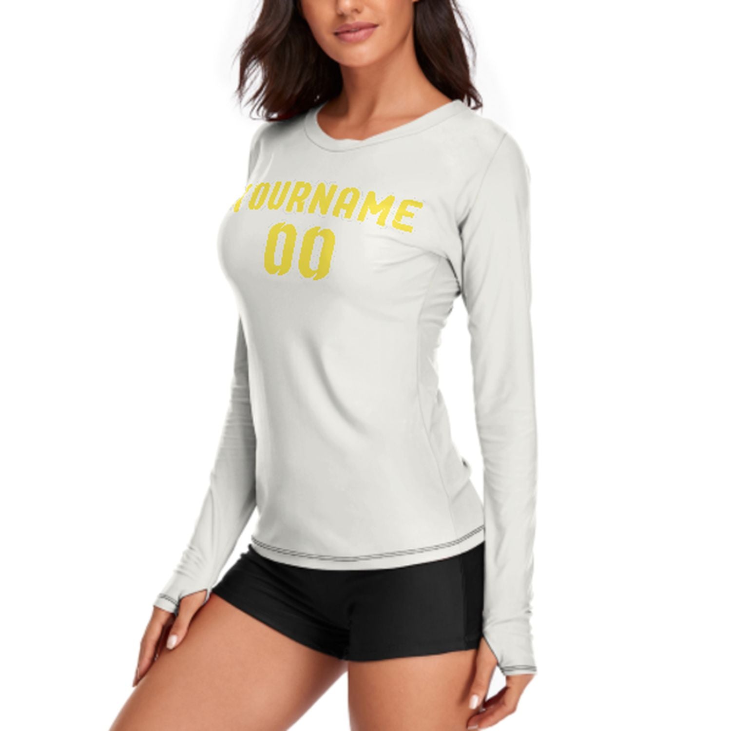 Maßgeschneidertes Weiß Blassgelb Damen Langarmshirt