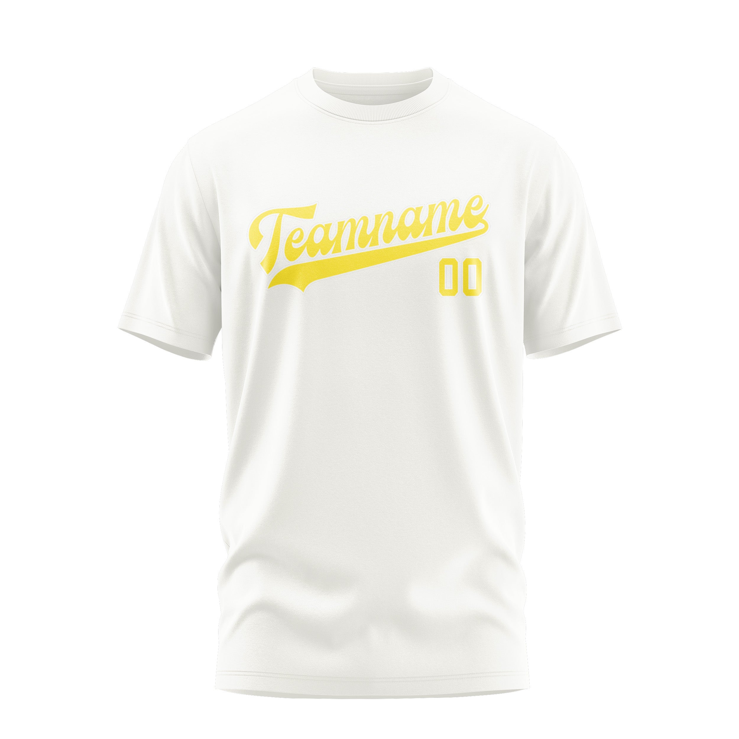 Maßgeschneidertes Weiß Blassgelb T-Shirt