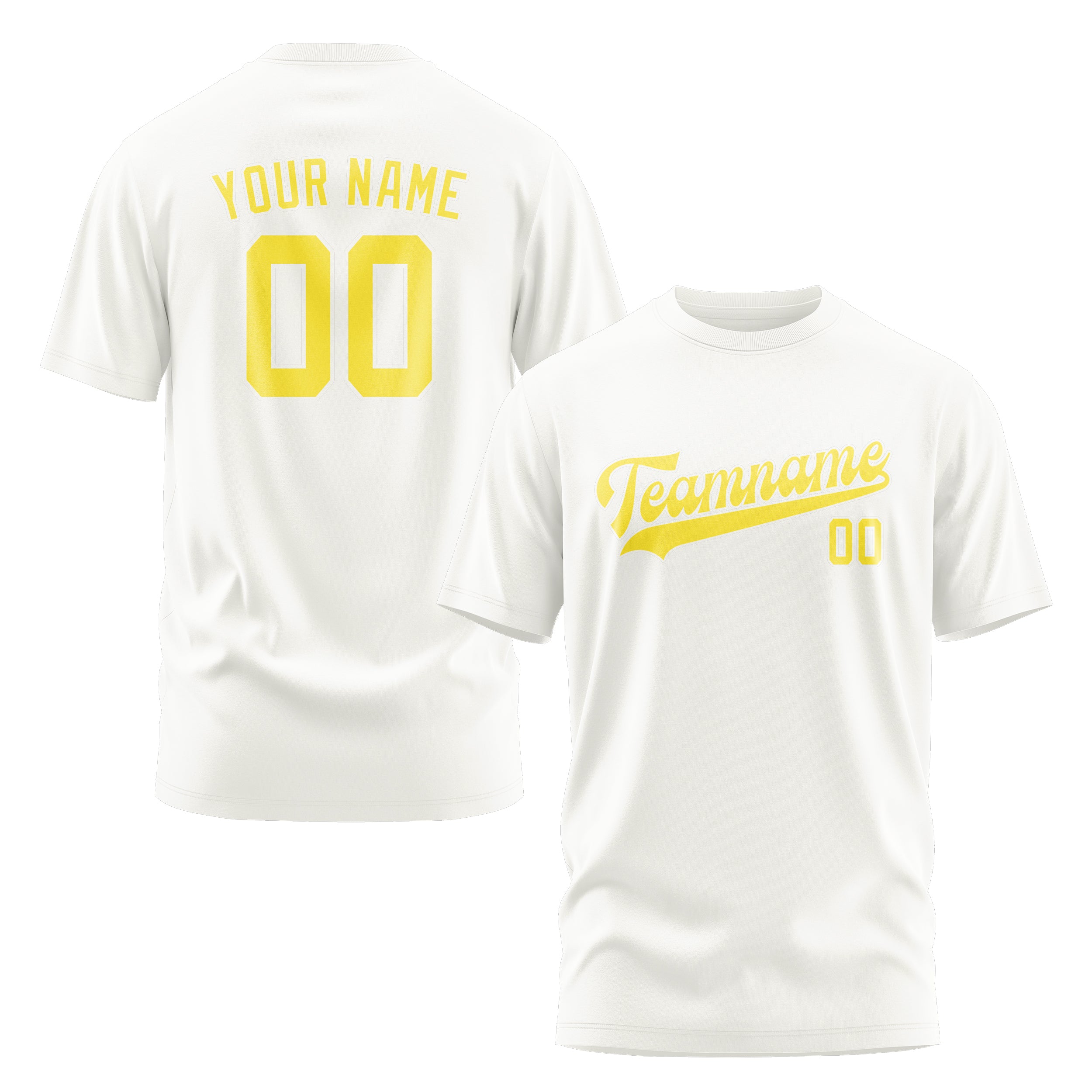 Maßgeschneidertes Weiß Blassgelb T-Shirt