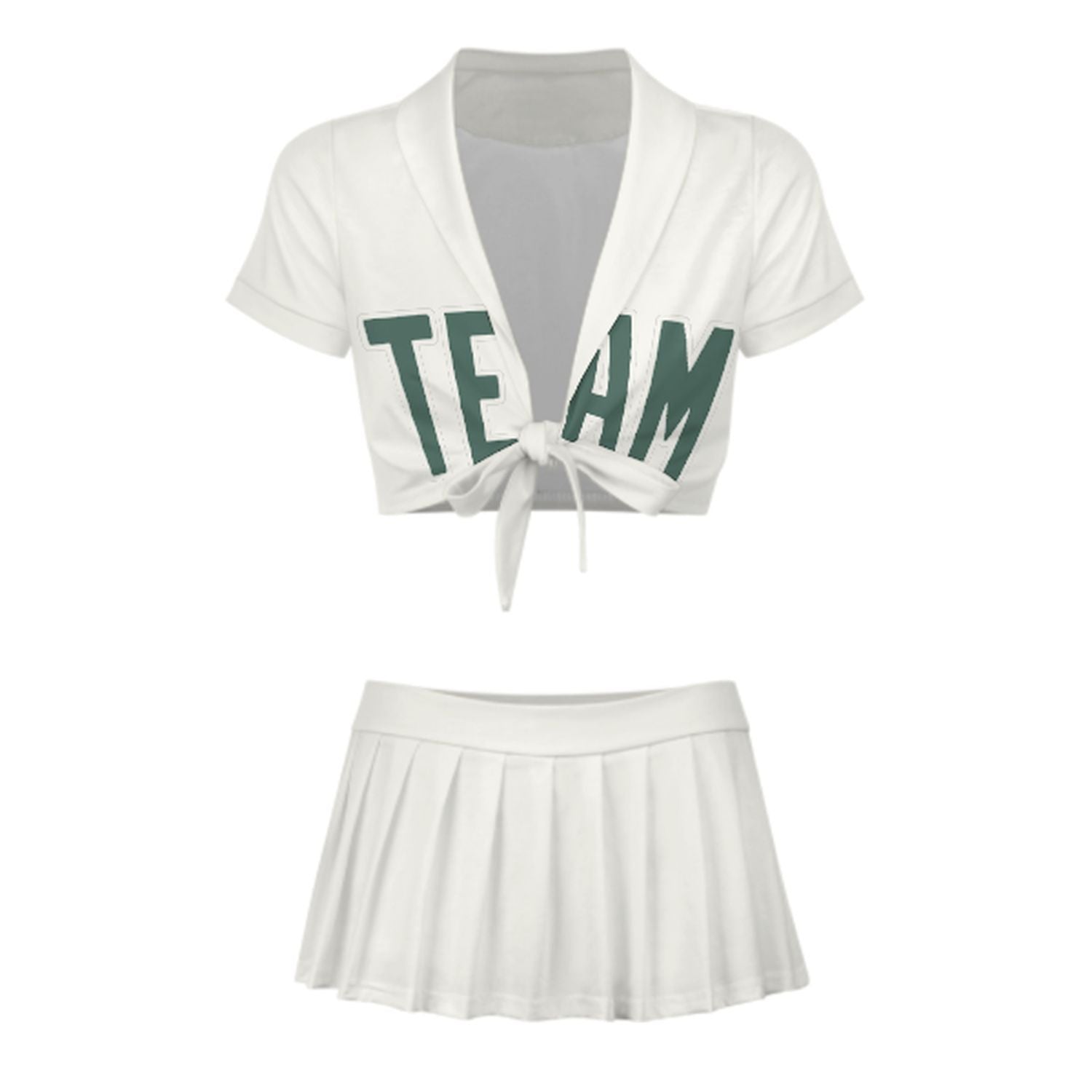 Maßgeschneidertes Weiß Blaugrün Cheerleader Outfit Set
