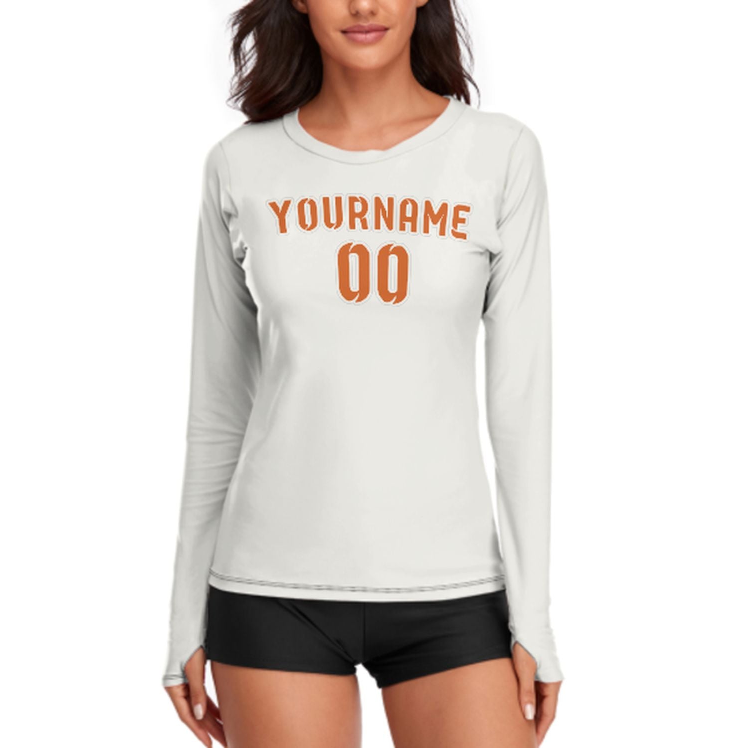 Maßgeschneidertes Weiß Orange Damen Langarmshirt